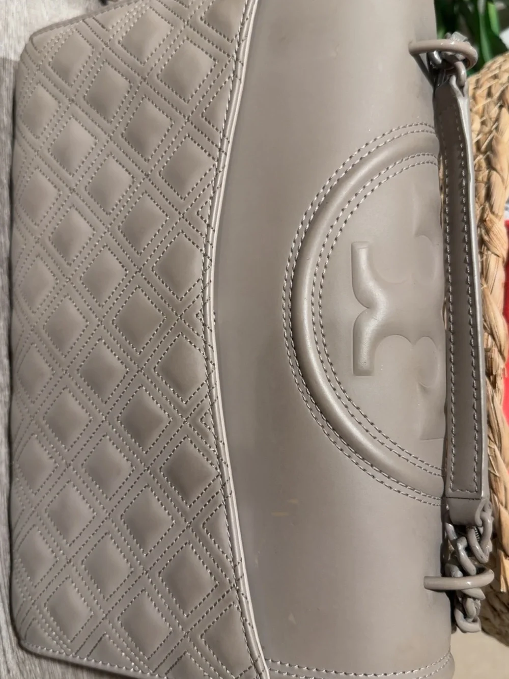 Tory Burch Quilted Fleming Shoulder Bag in Taupe